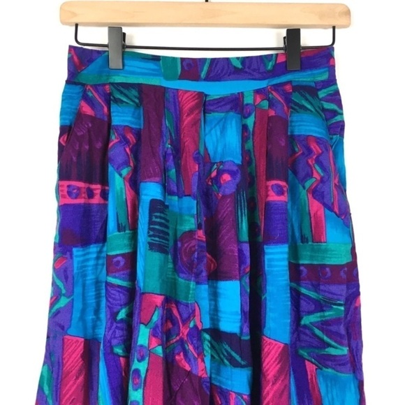 VINTAGE Midi Skirt Geo Mod Retro Boho Abstract Jewel Tone F Shay Boston Size 10 - Picture 2 of 8